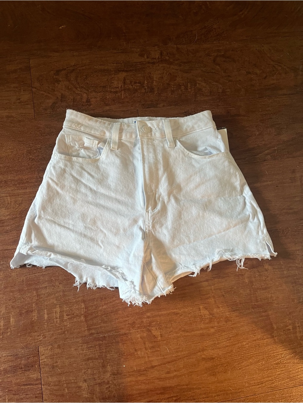 PAIGE White High-Rise Frayed Hem Denim Shorts